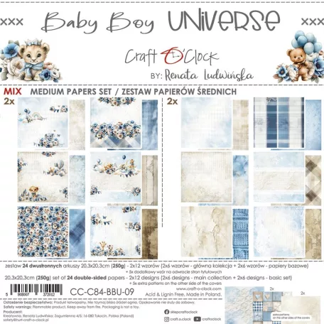 Craft O'Clock Scrapbook papírkészlet 8" (20 cm) Baby Boy Universe Mix Paper Set (24 ív)