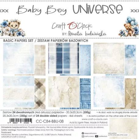 Craft O'Clock Scrapbook papírkészlet 8" (20 cm) Baby Boy Universe Basic Paper Set (24 ív)