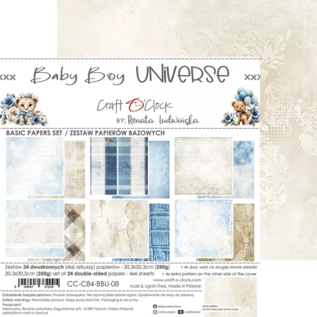 Craft O'Clock Scrapbook papírkészlet 8" (20 cm) Baby Boy Universe Basic Paper Set (24 ív)
