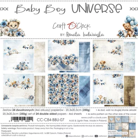 Craft O'Clock Scrapbook papírkészlet 8" (20 cm) Baby Boy Universe Paper Collection Set (24 ív)