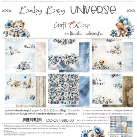 Craft O'Clock Scrapbook papírkészlet 6" (15 cm) Baby Boy Universe Paper Collection Set (24 ív)