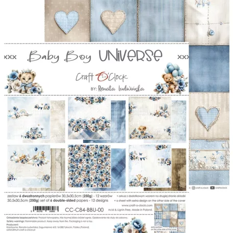 Craft O'Clock Scrapbook papírkészlet 6" (15 cm) Baby Boy Universe Paper Collection Set (24 ív)