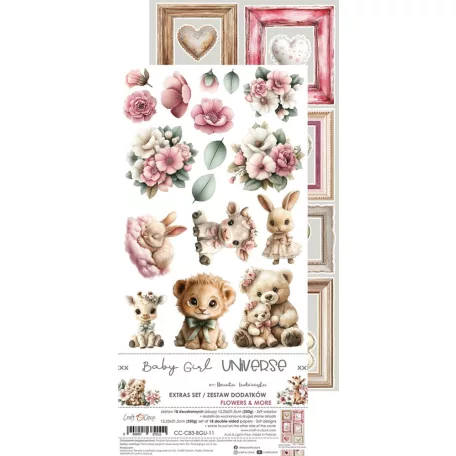 Craft O'Clock Kivágóív Baby Girl Universe Flowers & More Extras to Cut Set (18 ív)