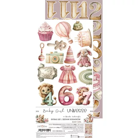 Craft O'Clock Kivágóív Baby Girl Universe Baby Girl Extras to Cut Set (18 ív)