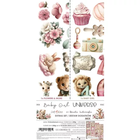 Craft O'Clock Kivágóív Baby Girl Universe Mix Extras to Cut Set (18 ív)
