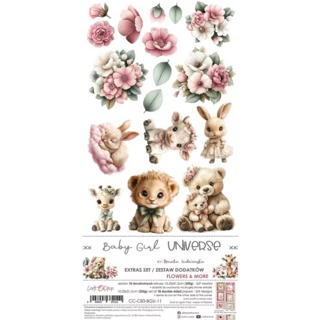 Craft O'Clock Kivágóív Baby Girl Universe Mix Extras to Cut Set (18 ív)