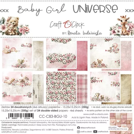 Craft O'Clock Scrapbook papírkészlet 12" (30 cm) Baby Girl Universe Paper Collection Set (6 ív)