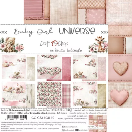 Craft O'Clock Scrapbook papírkészlet 12" (30 cm) Baby Girl Universe Paper Collection Set (6 ív)