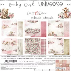   Craft O'Clock Scrapbook papírkészlet 8" (20 cm) Baby Girl Universe Mix Paper Set (24 ív)