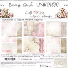   Craft O'Clock Scrapbook papírkészlet 8" (20 cm) Baby Girl Universe Basic Paper Set (24 ív)