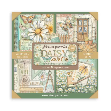 Stamperia Daisy Art Papírkészlet 12" (30 cm) Single Face Maxi Paper Pack (22 ív)