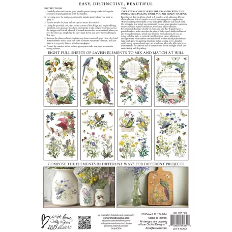 IOD Flora Grace Transzfer fólia 8"X12" (20x30 cm) IOD Decor Transfer (8 ív)