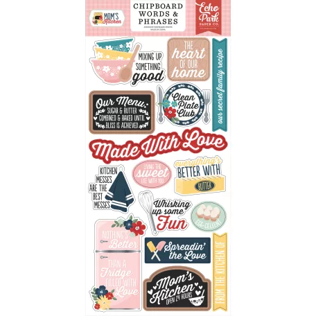 Echo Park Mom's Kitchen Chipboard 6"X12" Chipboard Phrases (1 ív)