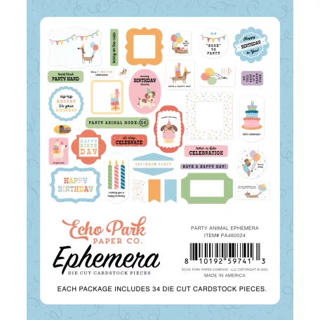 Echo Park Party Animal Kivágatok Ephemera (1 csomag)