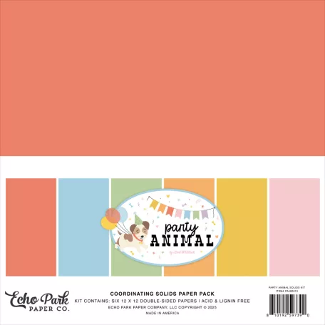 Echo Park Party Animal Papírkészlet 12" (30 cm) Coordinating Solids Paper Pack (6 lap)