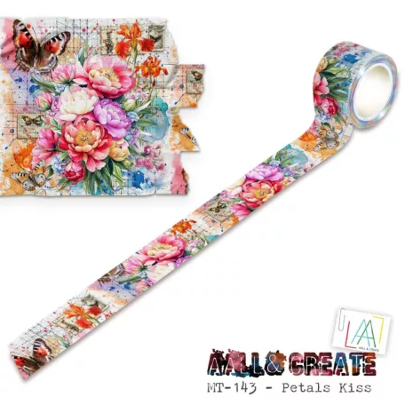 AALL & CREATE Dekorációs ragasztószalag Colourburst Botanicals 25mm 10m Washi Tape Petals Kiss 