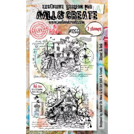 AALL & CREATE Szilikonbélyegző Whimsy Dwellings A6 Stamp Set Stone & Ink 