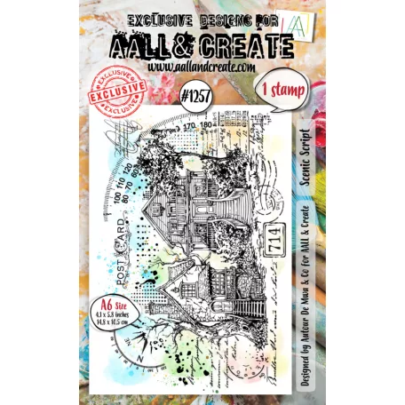 AALL & CREATE Szilikonbélyegző Whimsy Dwellings A6 Stamp Set Scenic Script 