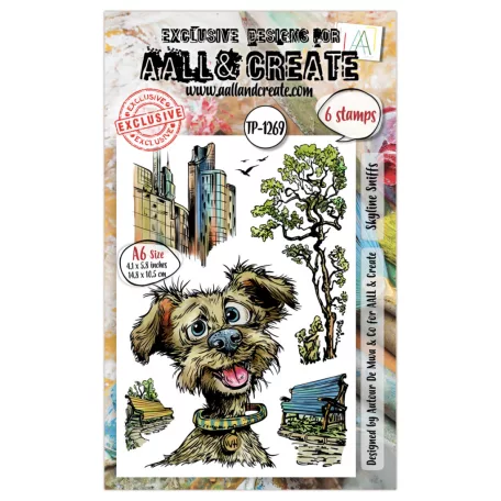 AALL & CREATE Szilikonbélyegző Streetwise Snouts A6 Stamp Set Skyline Sniffs 