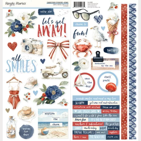 Simple Stories Matrica 12" (30 cm) Simple Vintage Sand & Sea Cardstock Stickers Icons (1 ív)