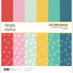   Simple Stories Scrapbook papírkészlet 12" (30 cm) Say Cheese Happiest Place 12x12 Inch Simple Basics Kit (1 csomag)