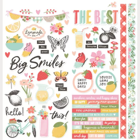 Simple Stories Matrica 12" (30 cm) Pink Lemonade Cardstock Stickers Icons (1 ív)