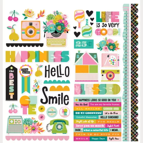 Simple Stories Matrica 12" (30 cm) Color Me Happy Cardstock Stickers Icons (1 ív)