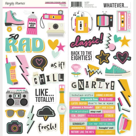 Simple Stories Matrica 12" (30 cm) Totally 80's Cardstock Stickers Icons (1 ív)