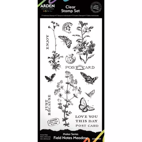 Arden Creative Studio Szilikonbélyegző 4"x8" (10x20cm) Maker Series  Clear Stamp Set Field Notes Meadow (1 csomag)