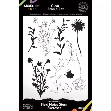 Arden Creative Studio Szilikonbélyegző 6"x8" (15x20cm) Maker Series  Clear Stamp Set Field Notes Stem Sketches (1 csomag)