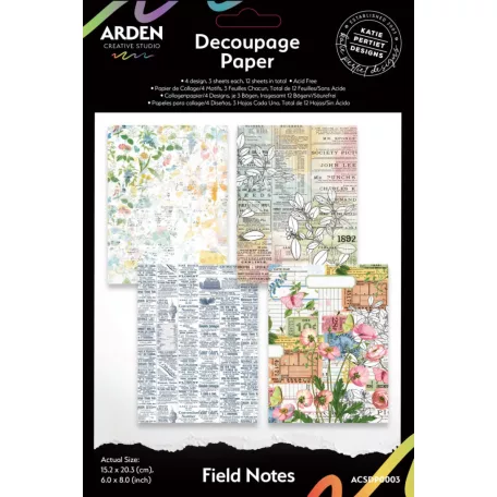 Arden Creative Studio Decoupage papír 6"x8" (15x20cm) Field Notes  Decoupage Paper (1 csomag)