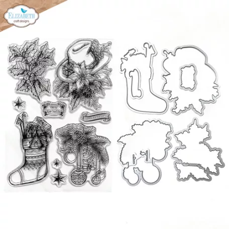 ECD Szilikonbélyegző + Vágósablon - Golden Season Stamp & Die Set Deck the Halls (1 csomag)