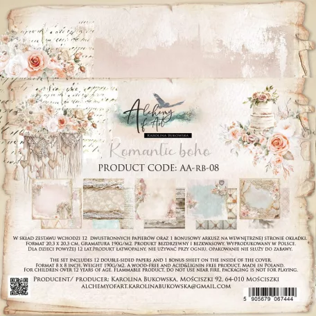 Alchemy of Art Scrapbook papírkészlet 8" (20 cm) Romantic Boho Paper Collection Set (12 lap)
