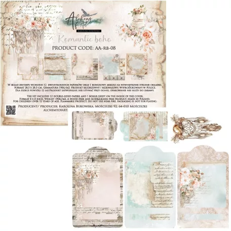 Alchemy of Art Scrapbook papírkészlet 8" (20 cm) Romantic Boho Paper Collection Set (12 lap)