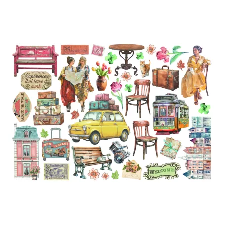 Stamperia Art of Travelling Kivágatok - öntapadós Ephemera (1 csomag)
