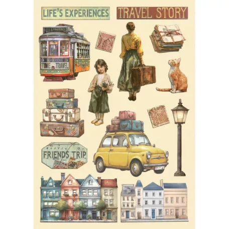 Stamperia Art of Travelling Fa dísíztőelem A5  Wooden Shapes (1 ív)