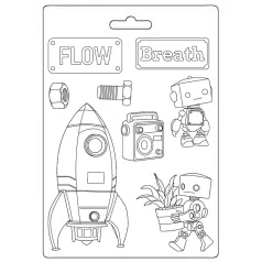   Stamperia Öntőforma A5 - A New Beginning - Spaceship and Robot - Soft Mould (1 db)
