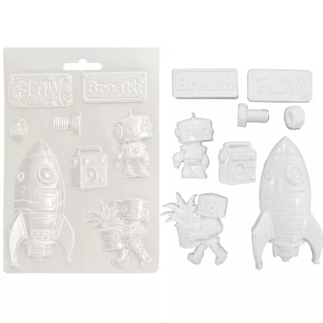 Stamperia Öntőforma A5 - A New Beginning - Spaceship and Robot - Soft Mould (1 db)