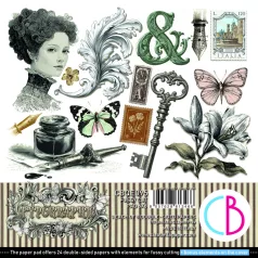   Ciao Bella Typographic Kivágóív készlet 6" (15 cm) Fussy Cut Pad (24 ív)