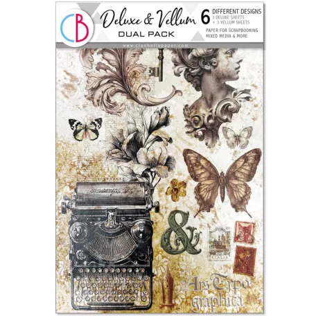 Ciao Bella Typographic 3 delux és 3 vellum papír A4 Deluxe & Vellum Dual Pack (6 ív)