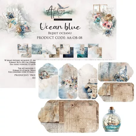 Alchemy of Art Scrapbook papírkészlet 8" (20 cm) Ocean Blue Paper Collection Set (12 lap)
