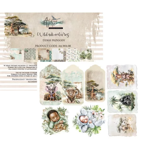 Alchemy of Art Scrapbook papírkészlet 8" (20 cm) Wild Adventures Paper Collection Set (12 lap)