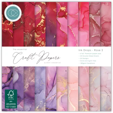 Craft Consortium Ink Drops Rose 2 Scrapbook papírkészlet Essential Craft Papers 6" (15 cm) 40 lap