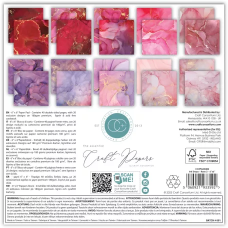 Craft Consortium Ink Drops Rose 2 Scrapbook papírkészlet Essential Craft Papers 6" (15 cm) 40 lap