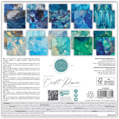 Craft Consortium Ink Drops Ocean 2 Scrapbook papírkészlet Essential Craft Papers 6" (15 cm) 40 lap