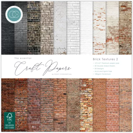 Craft Consortium Brick Textures 2 Scrapbook papírkészlet Essential Craft Papers 12" (30 cm) 30 lap