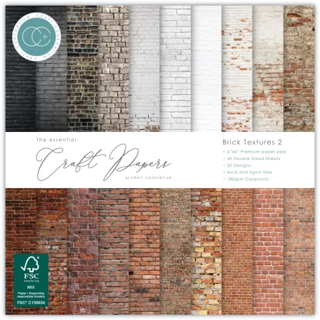 Craft Consortium Brick Textures 2 Scrapbook papírkészlet Essential Craft Papers 6" (15 cm) 40 lap