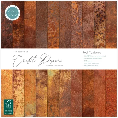 Craft Consortium Rust Textures Scrapbook papírkészlet Essential Craft Papers 12" (30 cm) 30 lap