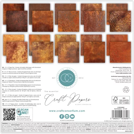 Craft Consortium Rust Textures Scrapbook papírkészlet Essential Craft Papers 12" (30 cm) 30 lap