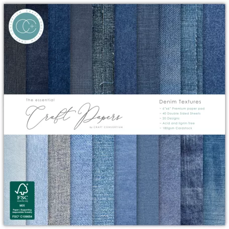 Craft Consortium Denim Textures Scrapbook papírkészlet Essential Craft Papers 6" (15 cm) 40 lap